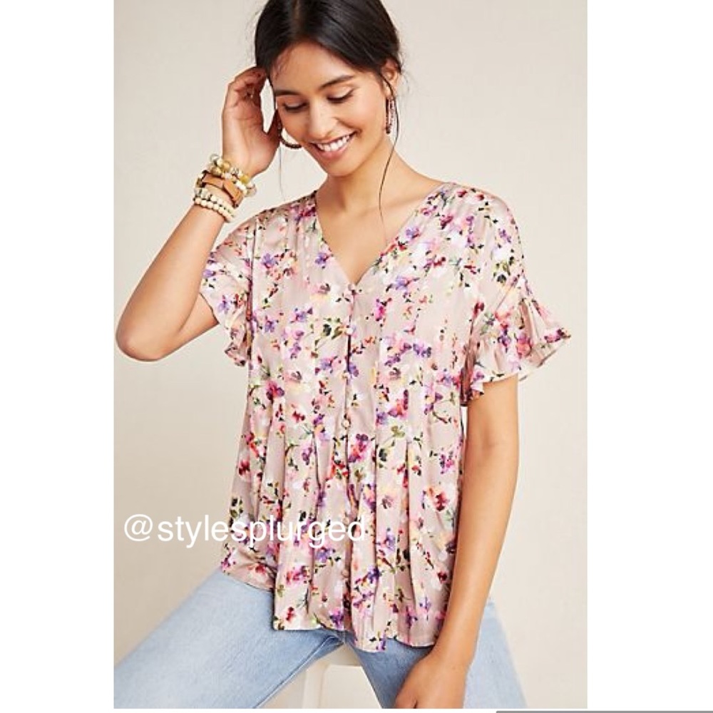 NWT ⭐️TopRated⭐️ANTHRO Mitzi Pleated Blouse size L